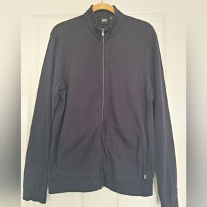 HUGO BOSS COTTON ZIP-UP CARDIGAN, NAVY, SIZE M
